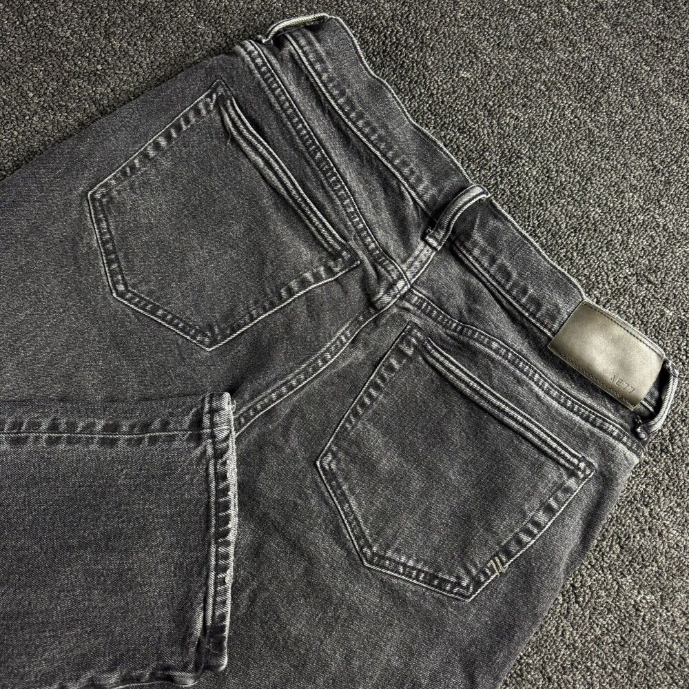 AE77 Straight Crop Jeans Womens 10 Black Mid Rise Stretch 32x26 Button Fly